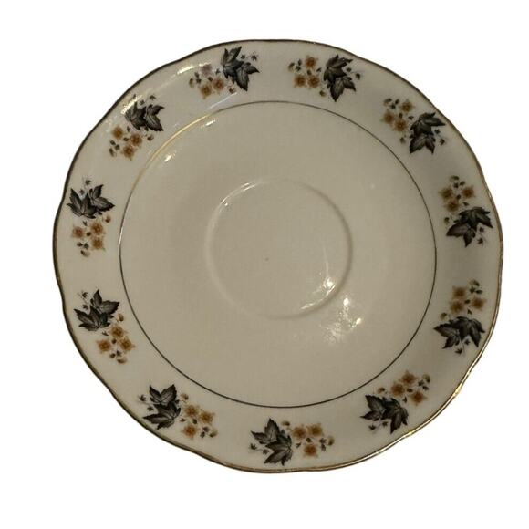 Cup & Saucer VTG Autumn Black Maple Leaves China Tree Marking Fall Coffee Tea - Picture 4 of 7